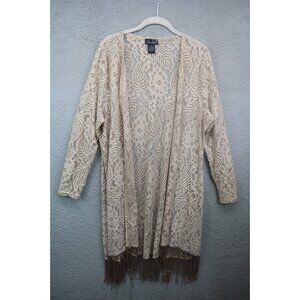 Questions Lace Long Sleeve Open Front Cardigan-Fringe-Size 1X-BOHO-Cottagecore